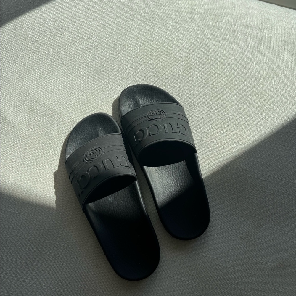 Gucci Embossed Black Slides